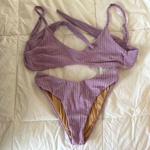 Purple Ribbed Bikini Set
